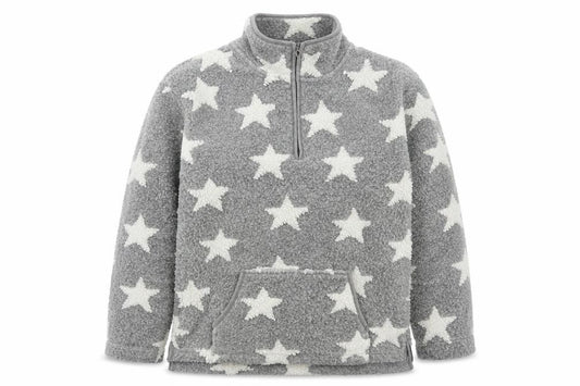 Front view of Next women’s grey geometric polyester pullover sweatshirt, size XS, zip - stars