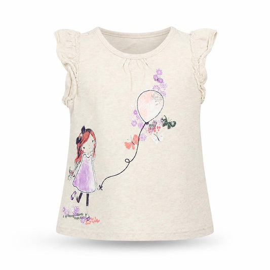 Front view of George girls’ beige cotton pullover tank, size 12-18, months round neck pullover - balloon