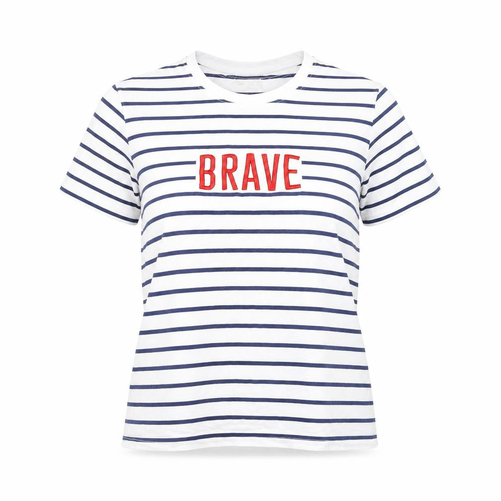 Front view of Springfield women’s white striped polyester basic t-shirt, size L, round neck - brave