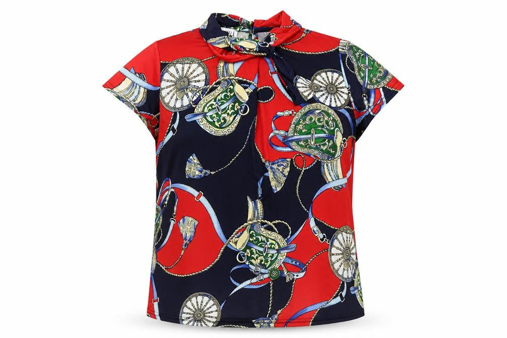 J'aime Lavie Womens Multicoloured Geometric Polyester Basic Blouse Size 10 High Neck