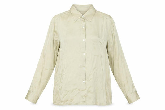 Front view of Reference women’s beige polyester basic button-up, size UK 16, collared