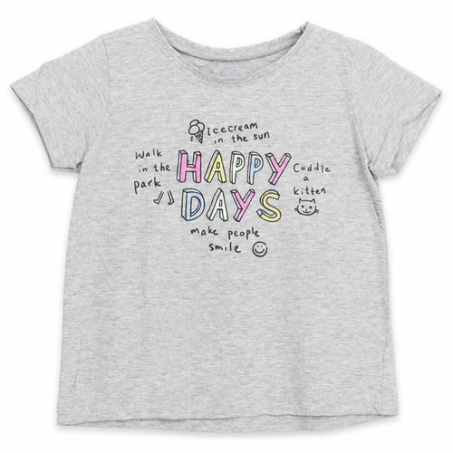 Primark Girls Grey Cotton Pullover T-Shirt Size 6-7 Years Crew Neck Pullover - Happy Days