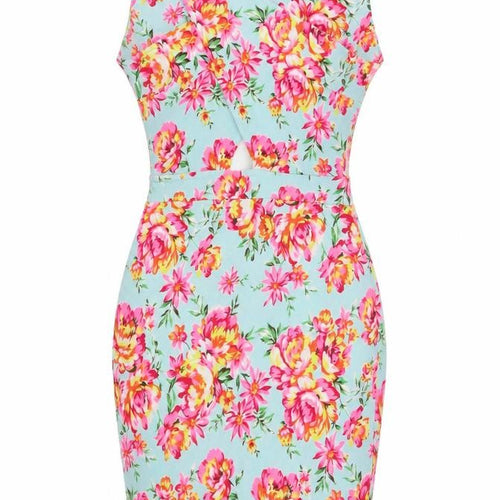 Goddess Womens Green Floral Polyester Pencil Dress Size S V-Neck Pullover
