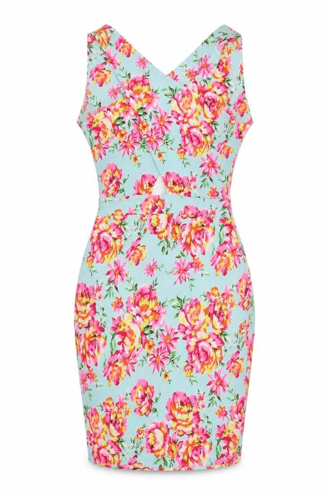 Goddess Womens Green Floral Polyester Pencil Dress Size S V-Neck Pullover