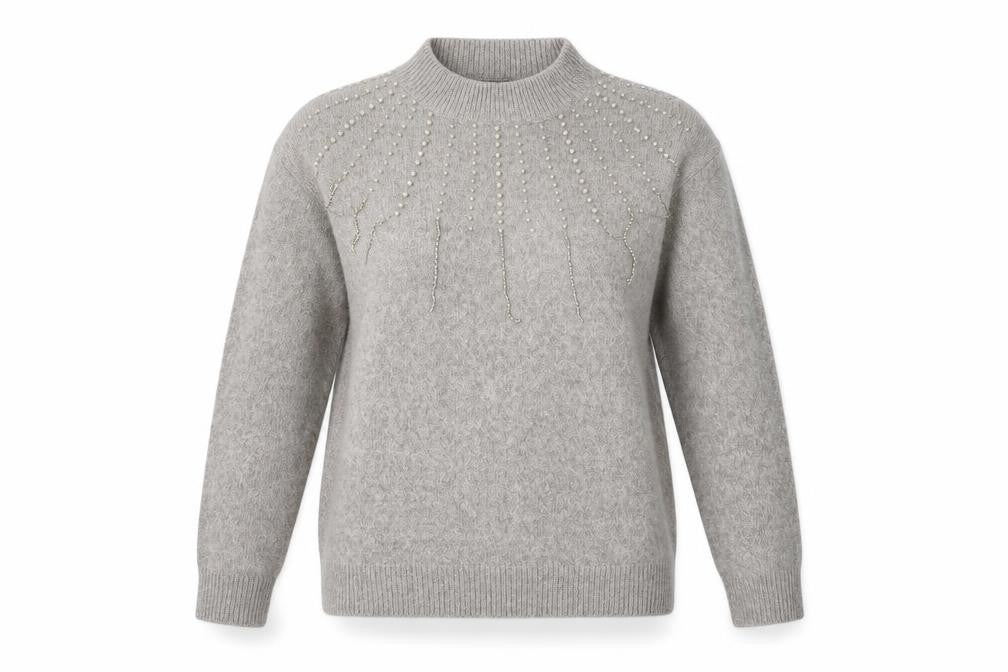 Studio Womens Grey Mock Neck Geometric Polyester Pullover Jumper Size 10