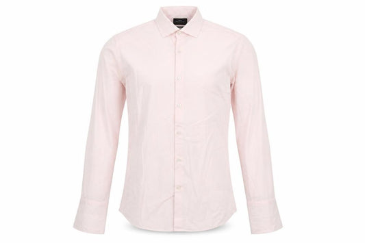 Front view of Moss London men’s pink geometric cotton button-up, size 15.5 collared button