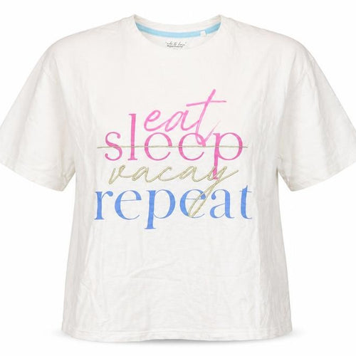F&F Womens White Cotton Basic T-Shirt Size 6 Round Neck - Eat Sleep Vacay Repeat