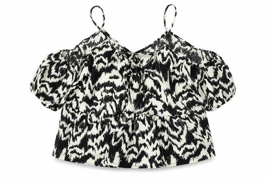 Front view of George women’s multicoloured geometric polyester basic blouse, size UK 8, round neck