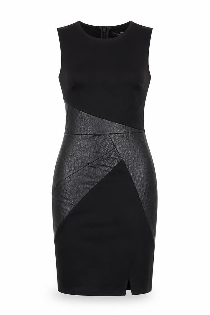 Front view of Lipsy women’s black polyester bodycon, size UK 6, round neck zip