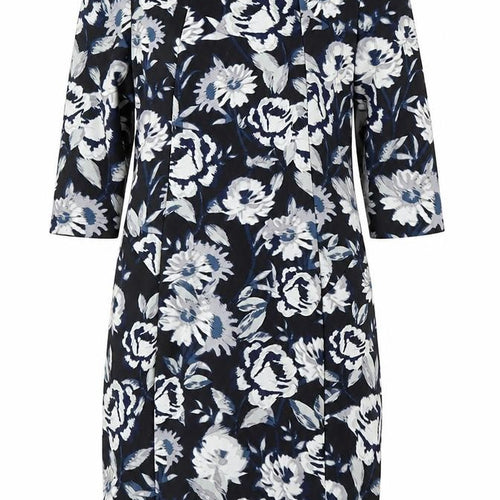 New Look Womens Blue Floral Polyester Bodycon Size 12 Round Neck Zip
