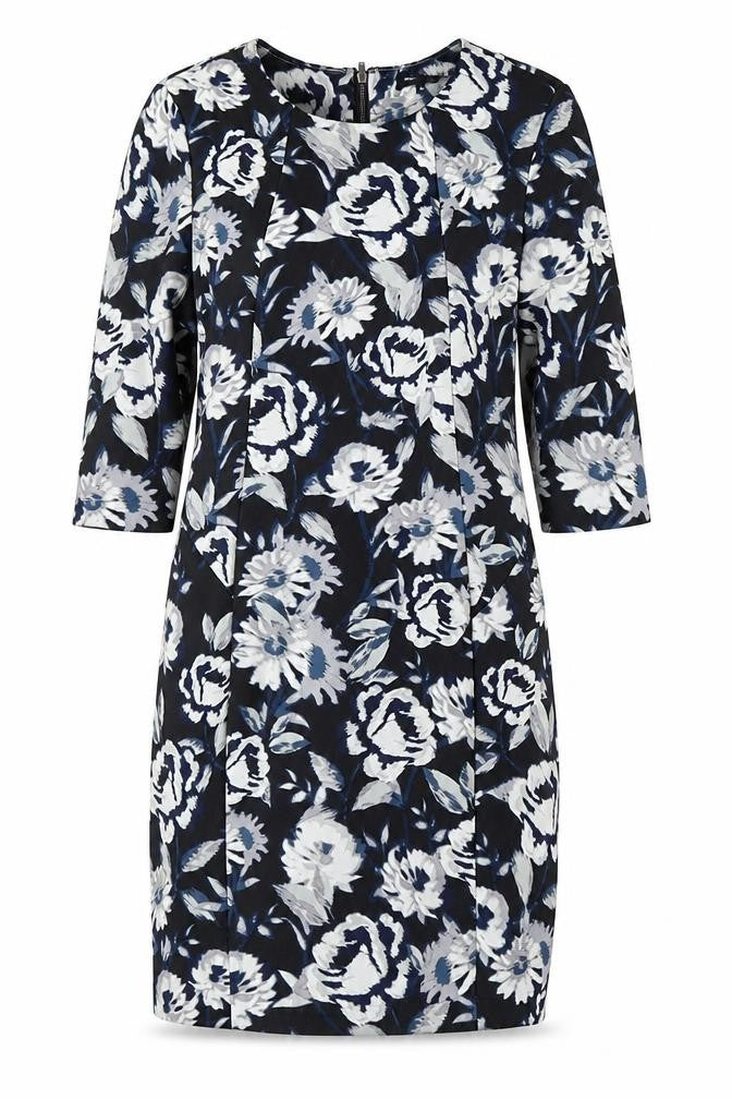 New Look Womens Blue Floral Polyester Bodycon Size 12 Round Neck Zip