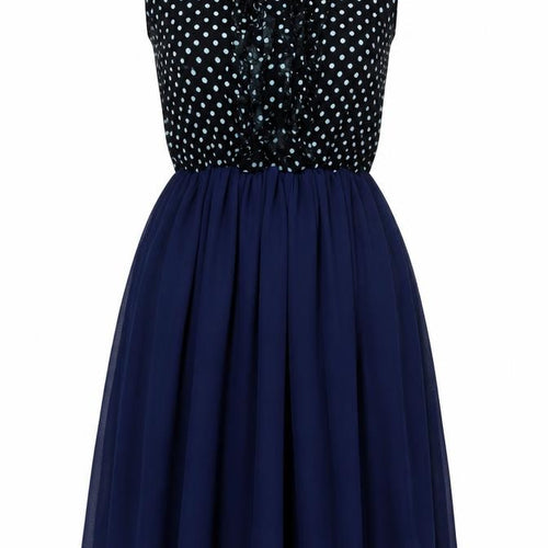 Angel Eye Womens Blue Polka Dot Polyester Fit & Flare Size L Scoop Neck