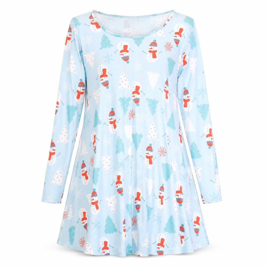 Style Womens Blue Polyester Fit & Flare Size XL Boat Neck - Christmas