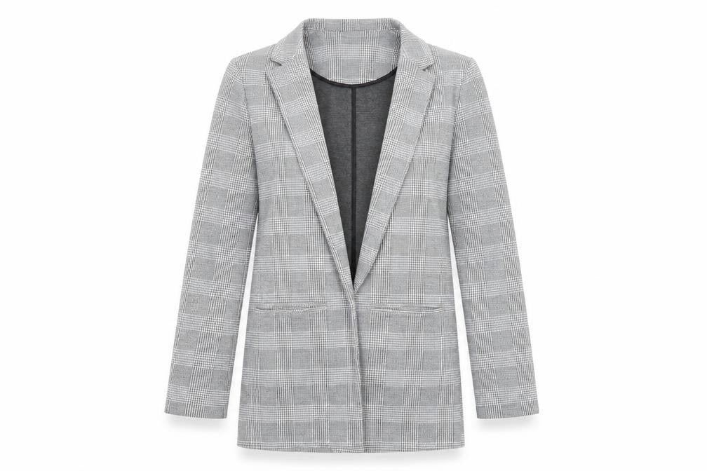 Front view of New Look women’s grey plaid jacket blazer, size UK 10