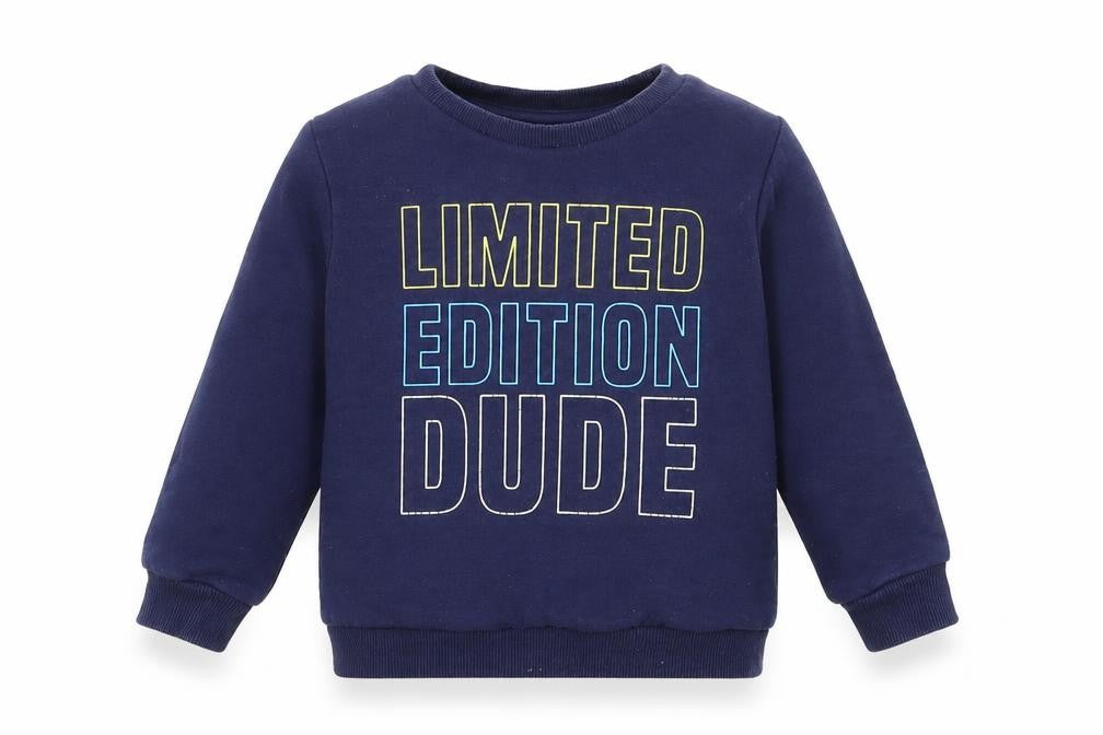 Front view of Very boys’ blue cotton jumper, size 18-24, months pullover - limited edition
