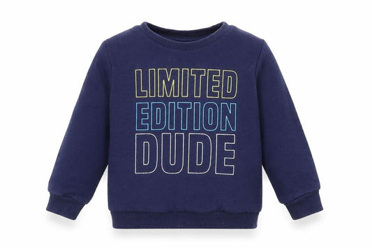 Front view of Very boys’ blue cotton jumper, size 18-24, months pullover - limited edition