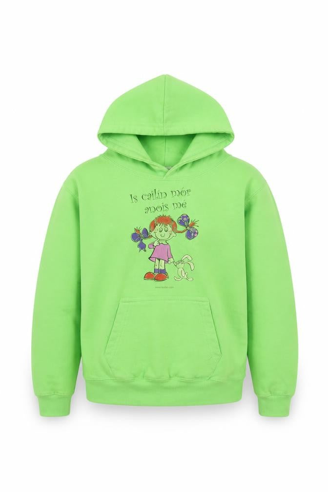 Front view of Just Hoods girls’ green cotton pullover hoodie, size 7-8, years pullover