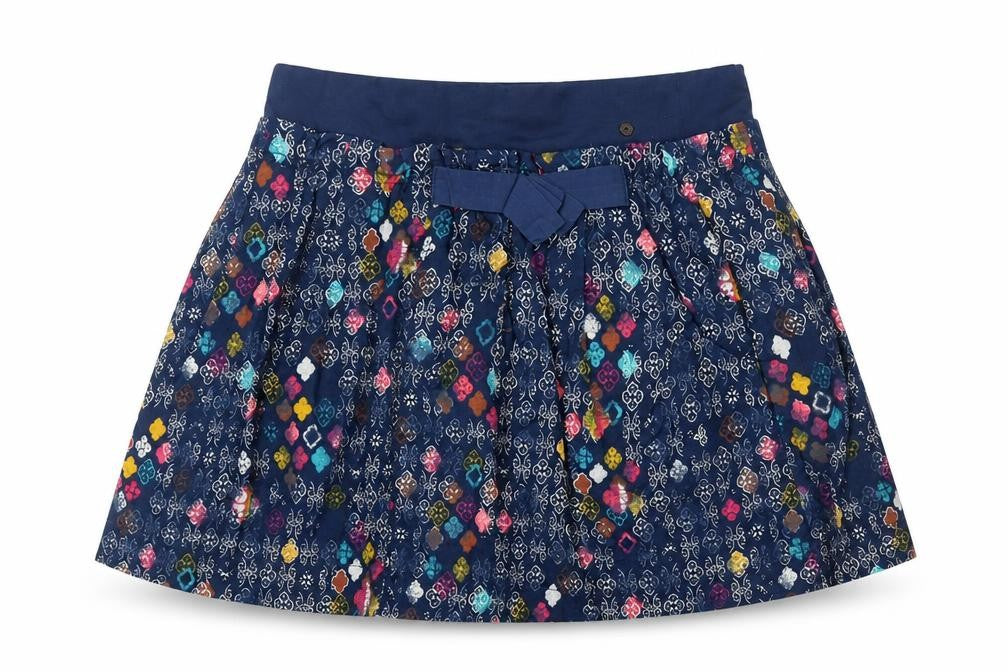 Front view of Nono girls’ multicoloured geometric cotton skater skirt, size 12, years regular pull on