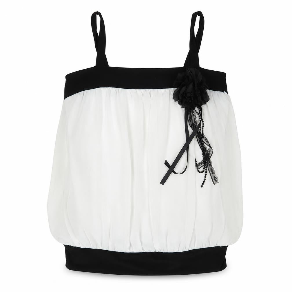 Front view of Quiz women’s white polyester basic tank, size UK 14, square neck - flower detail