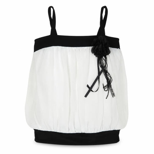 Front view of Quiz women’s white polyester basic tank, size UK 14, square neck - flower detail