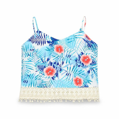 Real Chemistry Womens Blue Floral Polyester Cropped Tank Size 12 V-Neck