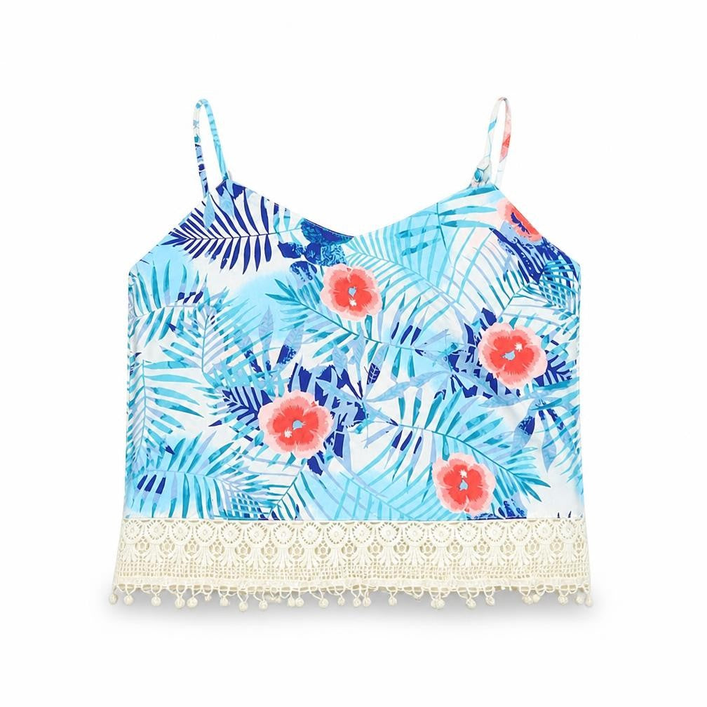 Real Chemistry Womens Blue Floral Polyester Cropped Tank Size 12 V-Neck