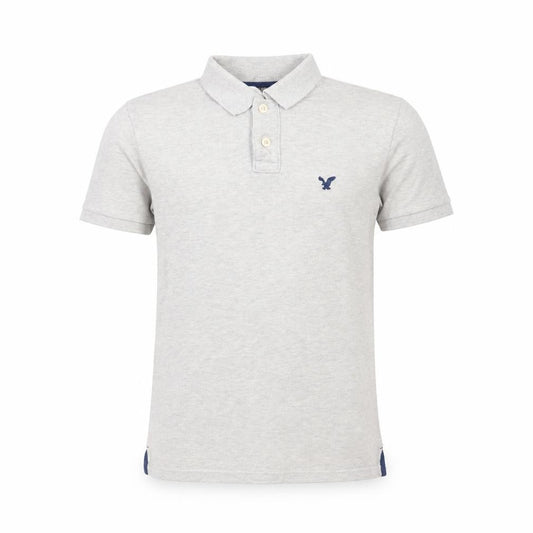 Front view of American Eagle men’s grey cotton polo, size XS, collared button
