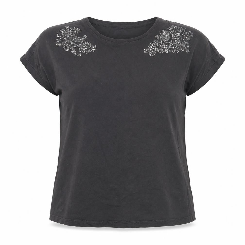Front view of RESERVED women’s grey cotton basic t-shirt, size L, crew neck