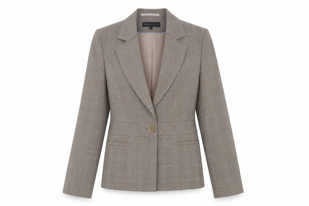 Next Womens Grey Plaid Jacket Blazer Size 12 Button