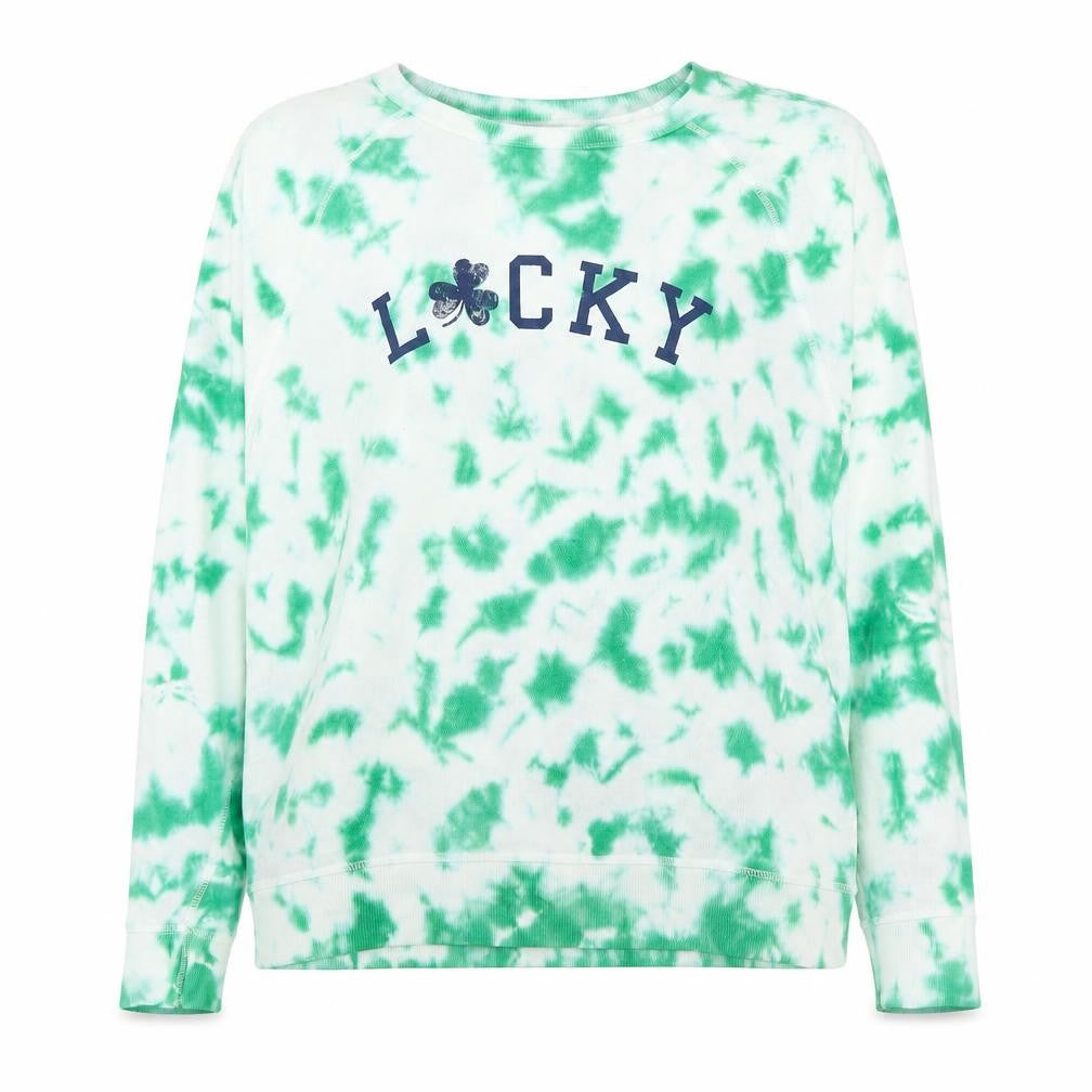 Front view of Grayson Threads women’s white geometric cotton pullover sweatshirt, size S, pullover - lucky