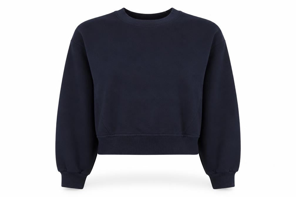 Front view of Primark women’s blue cotton pullover sweatshirt, size UK 6, pullover - cropped