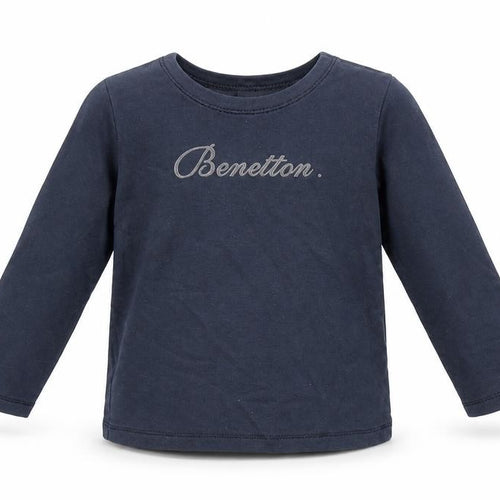 United Colors of Benetton Girls Blue Cotton Pullover T-Shirt Size 12 Months Round Neck