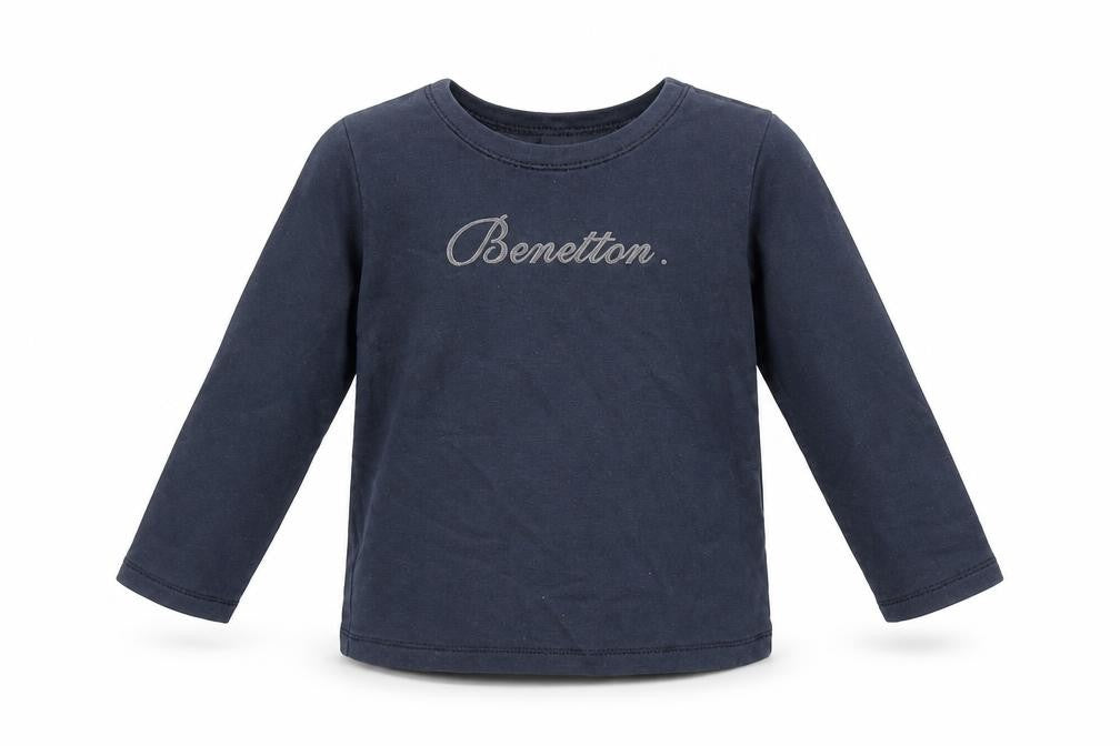 United Colors of Benetton Girls Blue Cotton Pullover T-Shirt Size 12 Months Round Neck