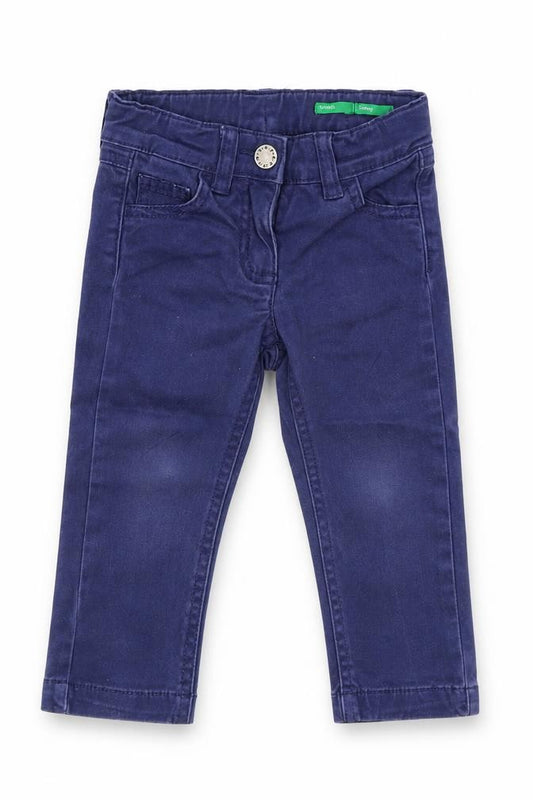Front view of United Colors of Benetton boys’ blue cotton capri jeans, size 12, months button