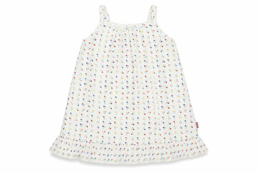Front view of NAME IT girls’ white floral cotton a-line, size 12-18, months round neck zip - flowers