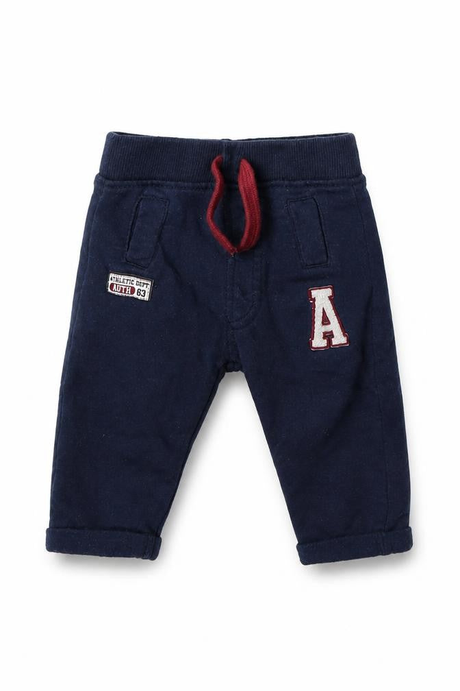 Baby Boys Blue Cotton Jogger Trousers Size 0-3 Months Drawstring