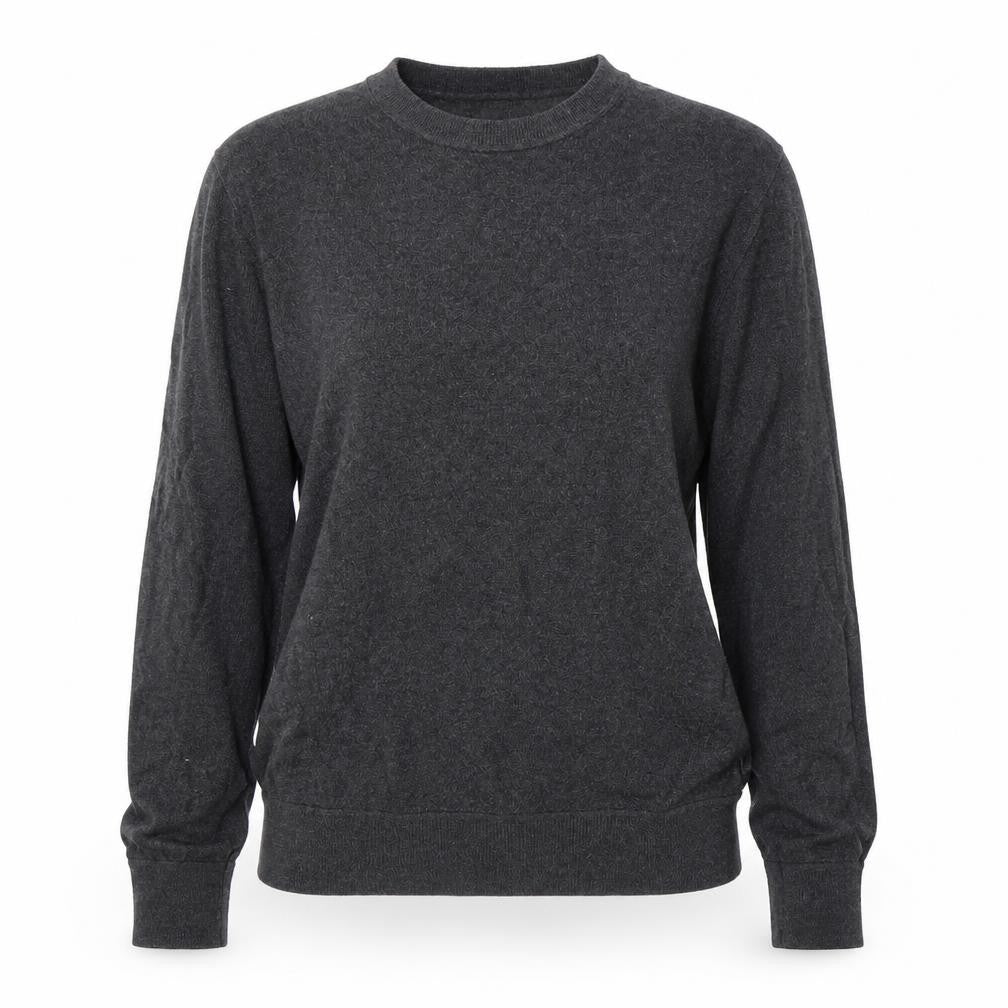 Front view of Gap women’s grey round neck acrylic jumper, size S