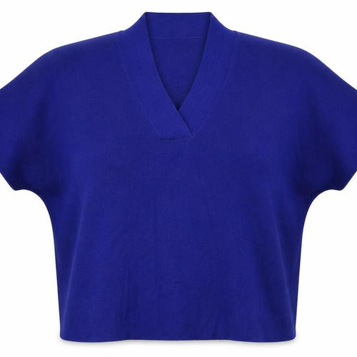 Mango Womens Blue V-Neck Acrylic Pullover Jumper Size M