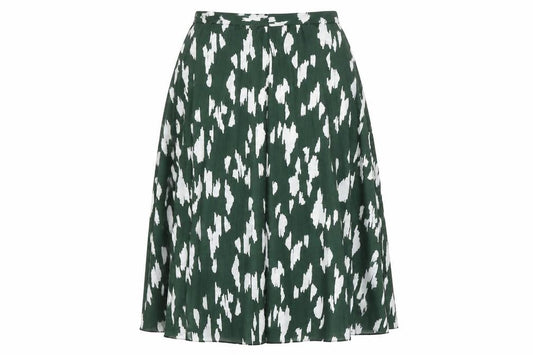 Front view of ASOS women’s green geometric viscose skater skirt, size UK 6