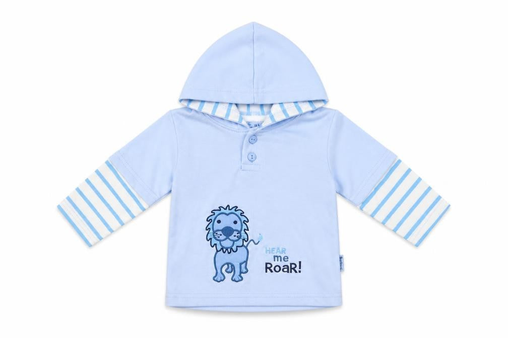 Baby C Baby Blue Striped Cotton Pullover Jumper Size 6-9 Months Button - Lion