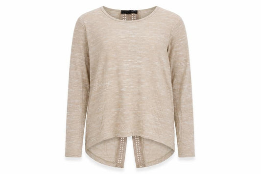 Front view of Atmosphere women’s beige round neck viscose jumper, size UK 10