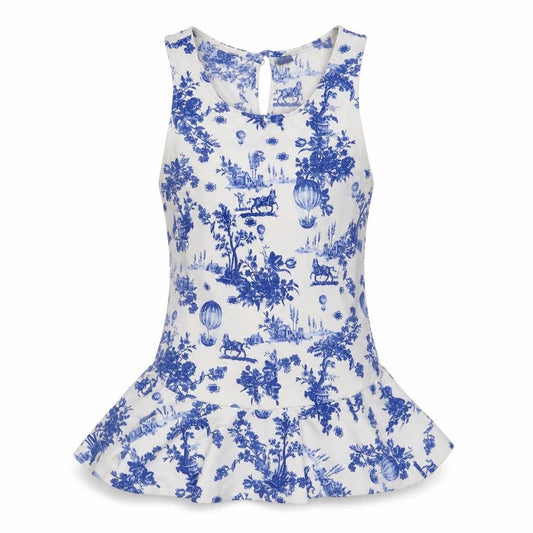 Front view of Atmosphere women’s blue geometric polyester basic t-shirt, size UK 6, round neck
