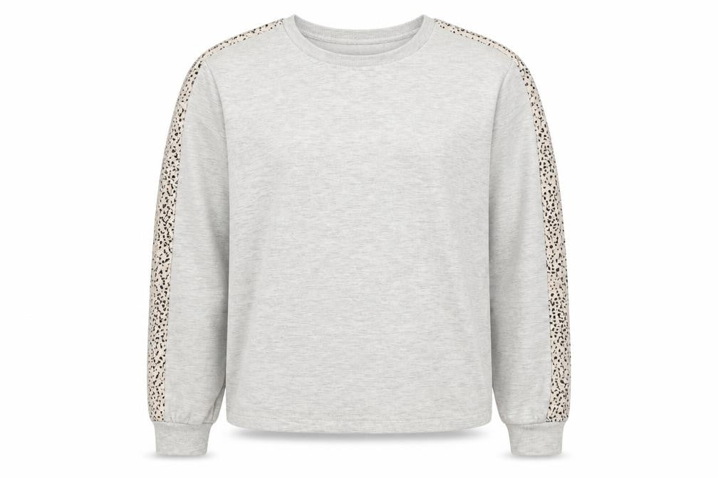 Front view of New Look women’s grey animal print polyester pullover sweatshirt, size UK 8, pullover - leopard print