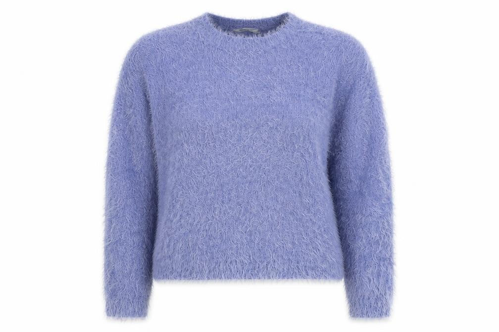 Front view of Peacocks women’s blue round neck nylon jumper, size L