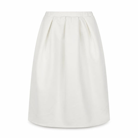Front view of Preworn women’s ivory polyester pleated skirt, size UK 12