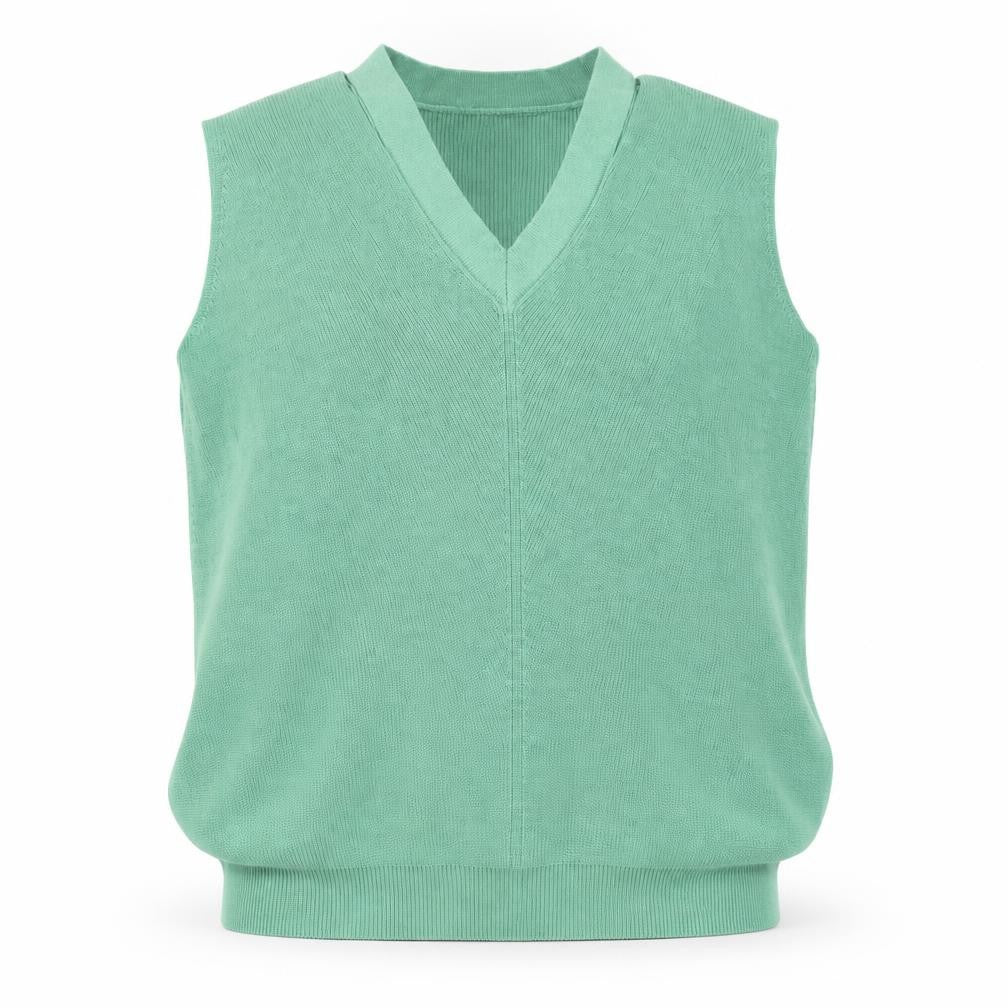 Front view of Paisie women’s green viscose basic tank, size S, v-neck
