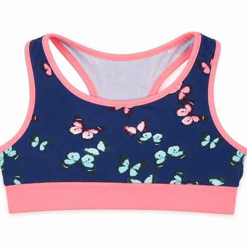 TU Girls Blue Geometric Polyester Cropped Tank Size 7 Years Scoop Neck Pullover - Butterfly Print