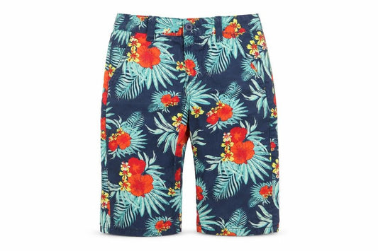Denim & Co. Boys Blue Floral Cotton Bermuda Shorts Size 9-10 Years Regular Buckle