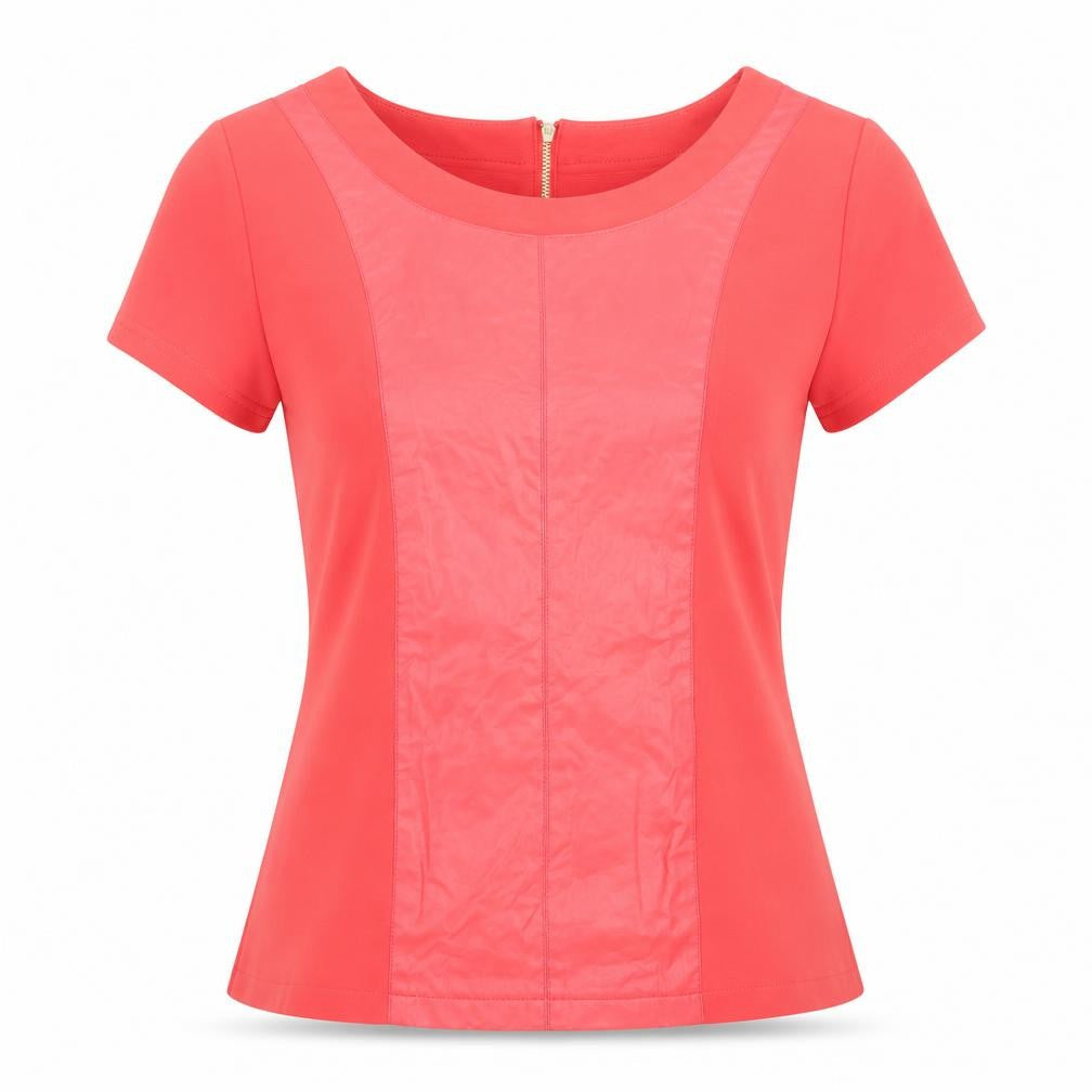 Front view of Pink Boom women’s pink polyester basic t-shirt, size S, crew neck