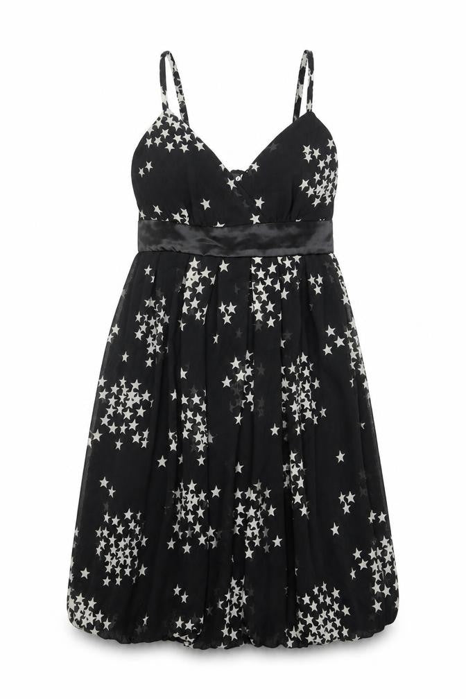 Front view of Oli women’s black geometric polyester a-line, size UK 10, v-neck pullover - star pattern
